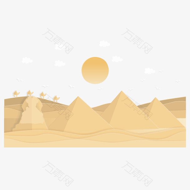 金色秋天沙漠风景矢量免扣图