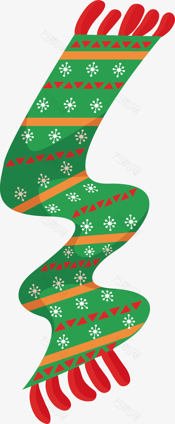 雪花花纹绿色围巾