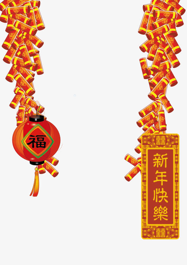 新年鞭炮灯笼矢量图