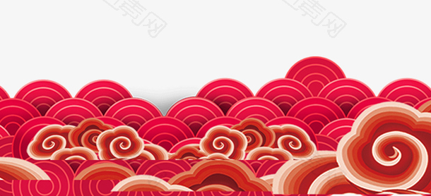 红色手绘卡通祥云背景