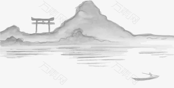 矢量手绘中国风山水