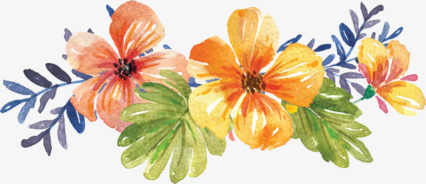 手绘风水彩花朵花丛