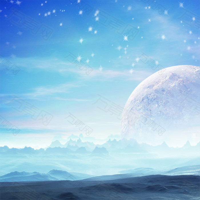 蓝色梦幻天空白色星球背景