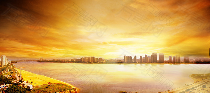 大气晚霞房产背景