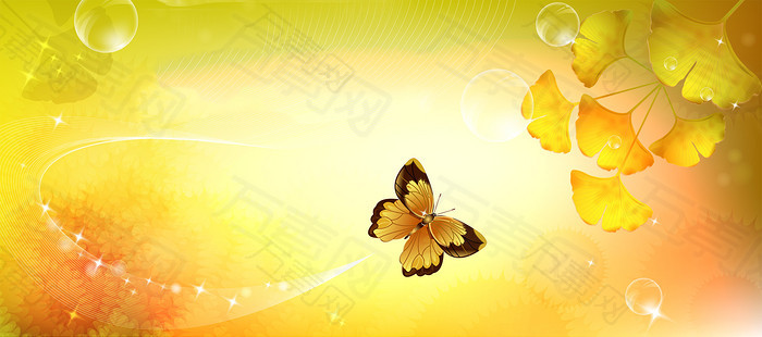 秋天金黄落叶银杏叶背景banner