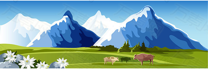精美几何山景草地矢量背景