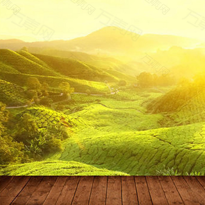 唯美远山木板背景图