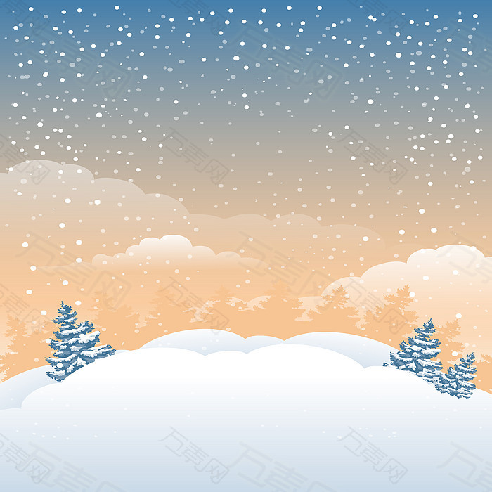 梦幻雪花夕阳背景