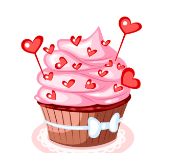 卡通手绘粉色心形纸杯蛋糕