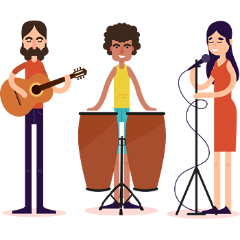 卡通3个音乐表演者乐队矢量图