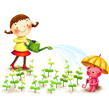 卡通小女孩浇水