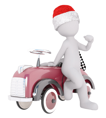 背靠粉色小车的圣诞小人