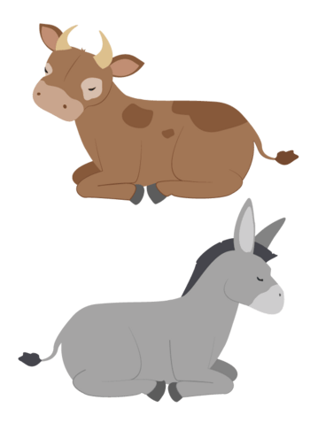 手绘动物形象牛马休息