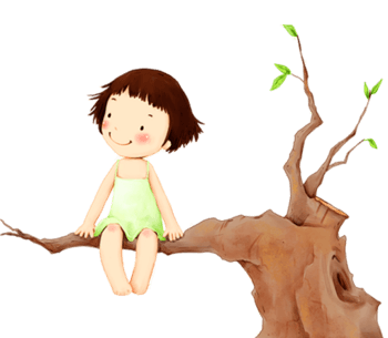 小女孩坐在树枝上微笑