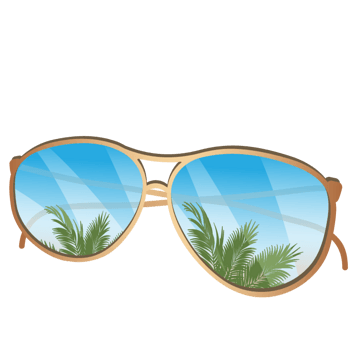 卡通手绘蓝色镜面倒影太阳眼镜