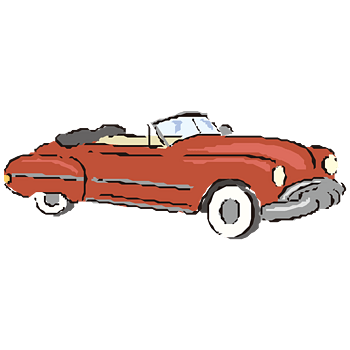卡通矢量手绘古典红色敞篷汽车