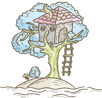 手绘树屋矢量图