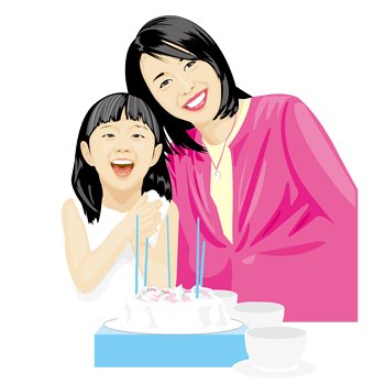 陪女儿过生日的妈妈