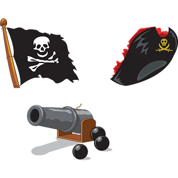 矢量海盗黑色旗子火药大炮
