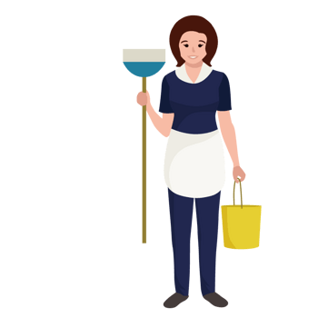 拿刷子和桶的卫生员