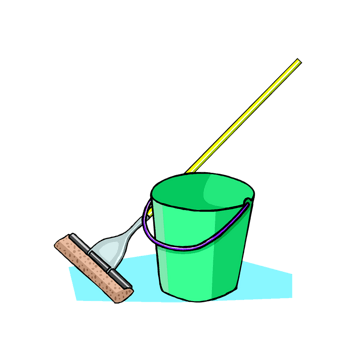 卡通手绘清洁工具桶和墩布