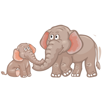 卡通手绘彩色大象父子玩耍