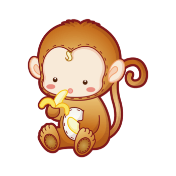 手绘卡通吃香蕉小猴