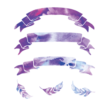 紫色丝带条幅和羽毛矢量素材