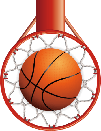 矢量手绘篮球投进篮筐里