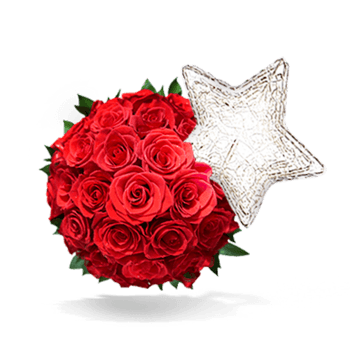 红色玫瑰花团和银星星