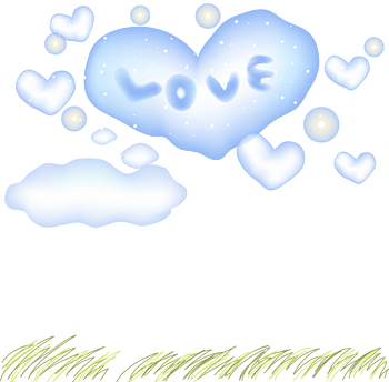 线描草地爱心云朵矢量图