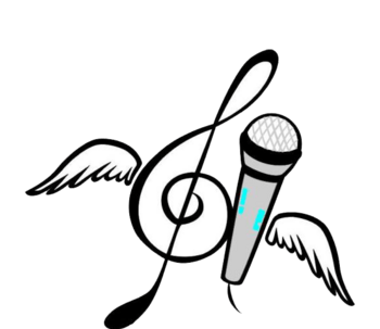 音符带着翅膀夹着麦克风