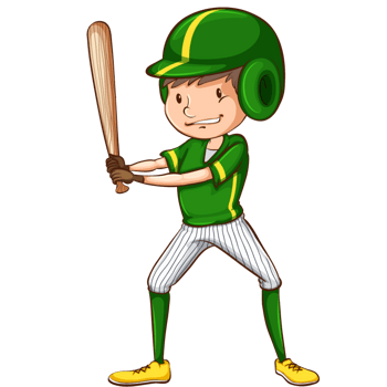 卡通手绘绿色衣服拿棒球男孩