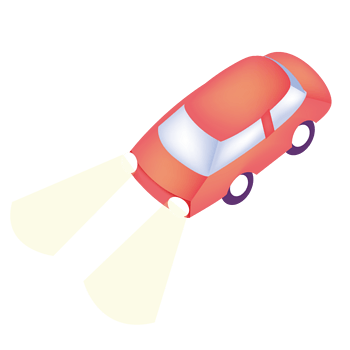 开车灯的红色汽车