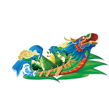 唯美精美卡通端午龙舟粽子祥云