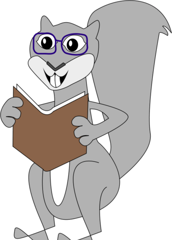 戴眼镜看书的灰色松鼠