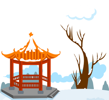 矢量手绘冬季凉亭