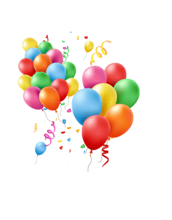 漂浮的彩色气球和纸片丝带手绘卡通