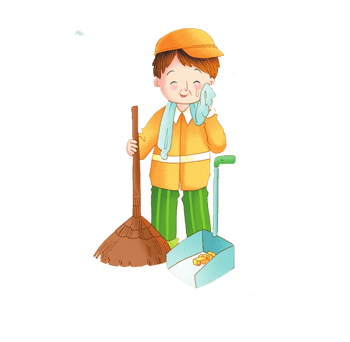 擦汗珠的扫地工人