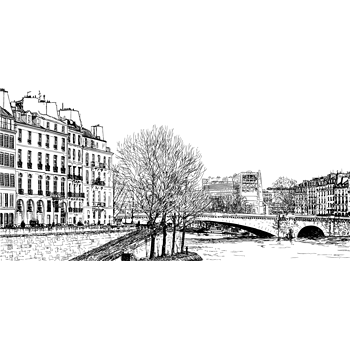 矢量黑色速写风景图