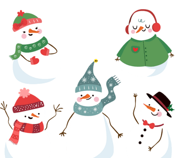 五个可爱圣诞雪人