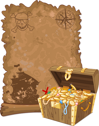 矢量宝藏图与箱子