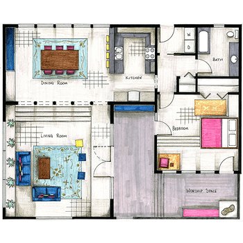 彩色装饰手绘公寓平面图