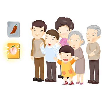 卡通等待的一家人