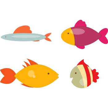 四只卡通可爱小鱼