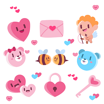 矢量可爱的情人节贴纸收集