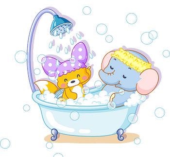 大象狐狸泡浴缸卡通矢量