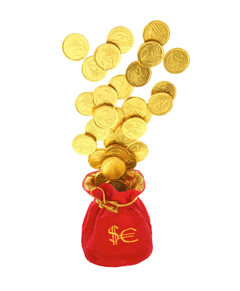 好多金币放进红色的袋子里