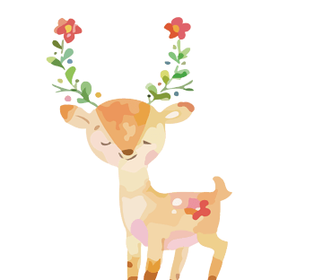 矢量手绘头上长花的小鹿素材