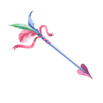 水彩手绘矢量爱心羽毛箭